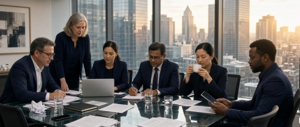 Executive leadership team meeting in a city office